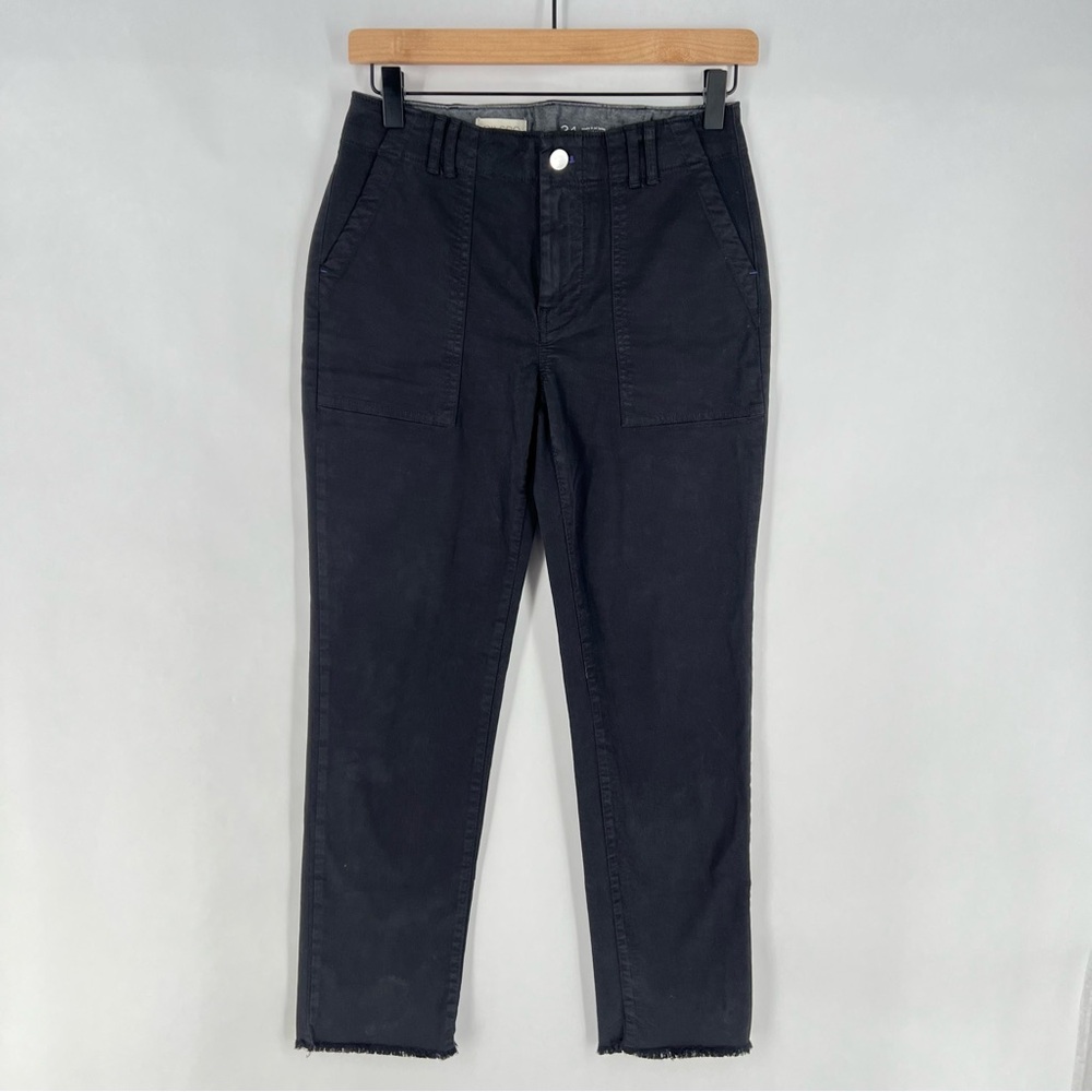 Anthropologie‎ Pilcro Slim Straight Utility Pants Crop Cutoff Raw Hem Stretch